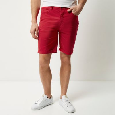 Red slim fit chino shorts
